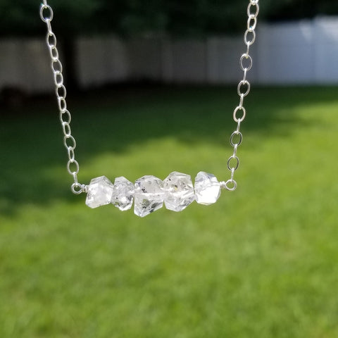 Raw Herkimer Diamond Necklace, Anniversary Gift for Her
