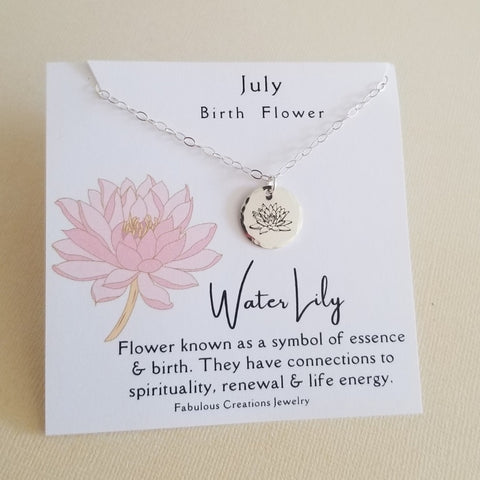 July Birth Flower Necklace, Water Lily Charm Necklace, Birth FLower Jewelry for Women