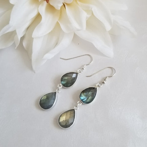 Labradorite Earrings, Crystal Drop Earrings, Statement Earrings