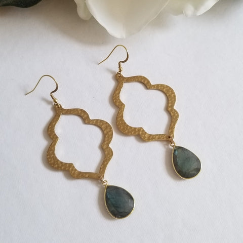 Labradorite Dangle Earrings, Wedding Earrings, Gold Statement Earrings