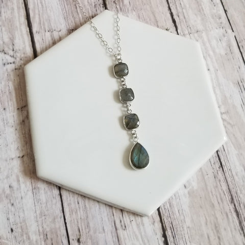 Labradorite Necklace, Long Labradorite Pendant Necklace for Women