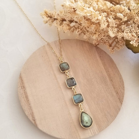 Gold Labradorite Necklace for women, Long Labradorite Pendant Necklace