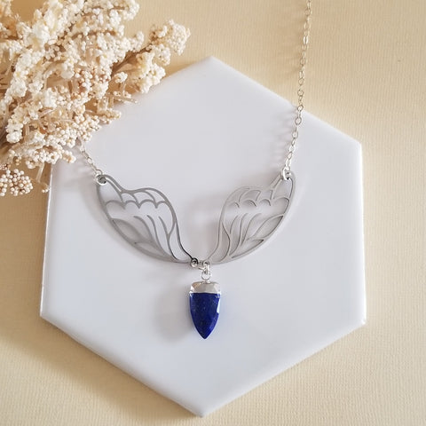 Butterfly Wing Necklace, Lapis Lazuli Pendant Necklace, Butterfly Jewelry, Boho Statement Necklace, Butterfly Pendant, Bohemian Jewelry
