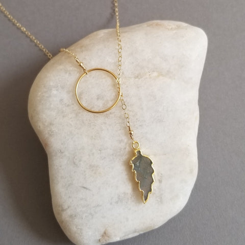 Gold Lariat, Labradorite Necklace, Y Necklace