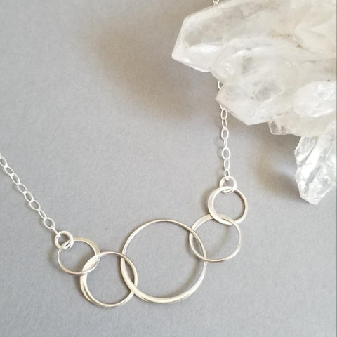 Five Linked Circles Necklace, Family Generations Necklace