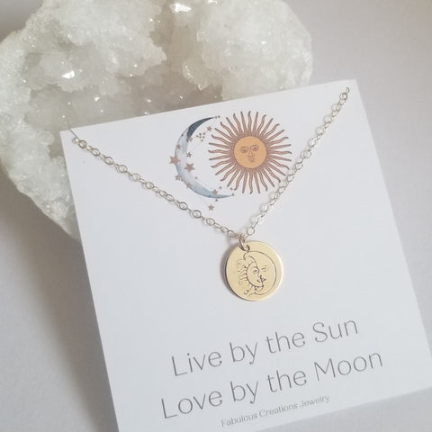 Sun and Moon Charm Necklace, Live by the Sun Love by the Moon