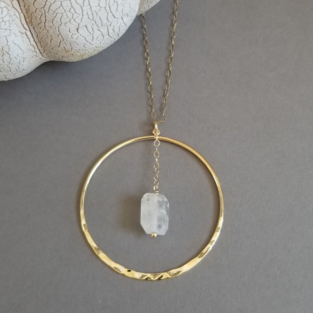 Gold Circle Necklace with Moonstone