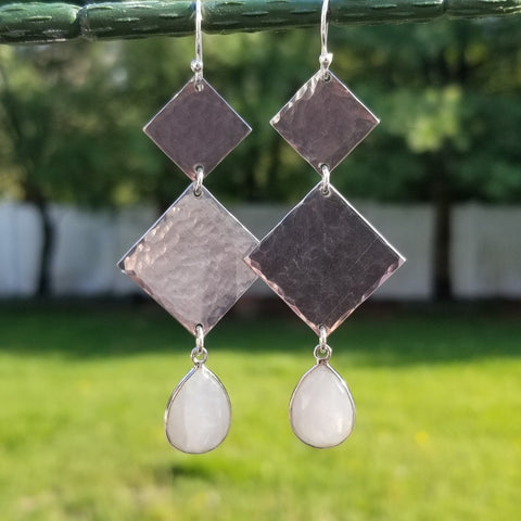 Long Geometric Earrings, Moonstone Earrings