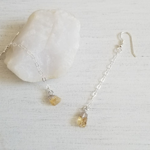 Raw Citrine Earrings, Birthstone Jewelry