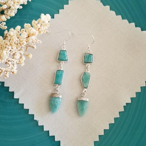 Amazonite Earrings, One of a Kind Gemstone Earrings, Boho Earrings, Gift for Her