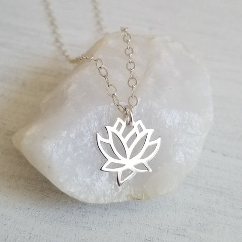 Sterling Silver Lotus Flower Charm Necklace