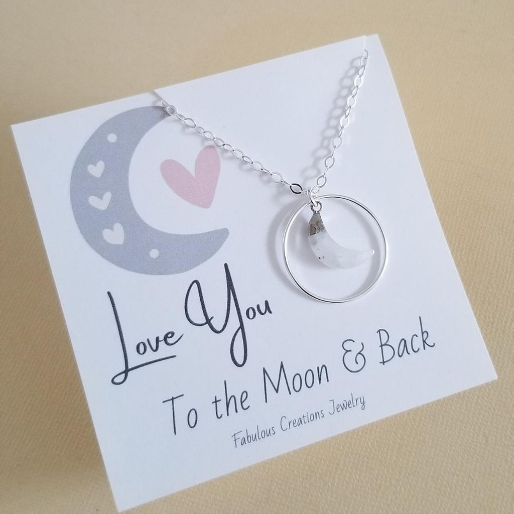 Crescent Moon Necklace, Moonstone Necklace, Crescent Moon Pendant, Love You to the Moon and Back, Celestial Jewelry, Necklace with Card