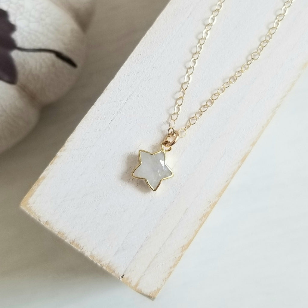 Moonstone Star Necklace, Dainty Gold Chain Necklace