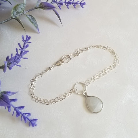 Bridesmaid Gift, Sterling Silver Moonstone Charm Bracelet, Bridesmaid Bracelet