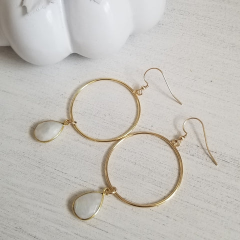 Gold Moonstone Earrings, Everyday Hoop Earrings
