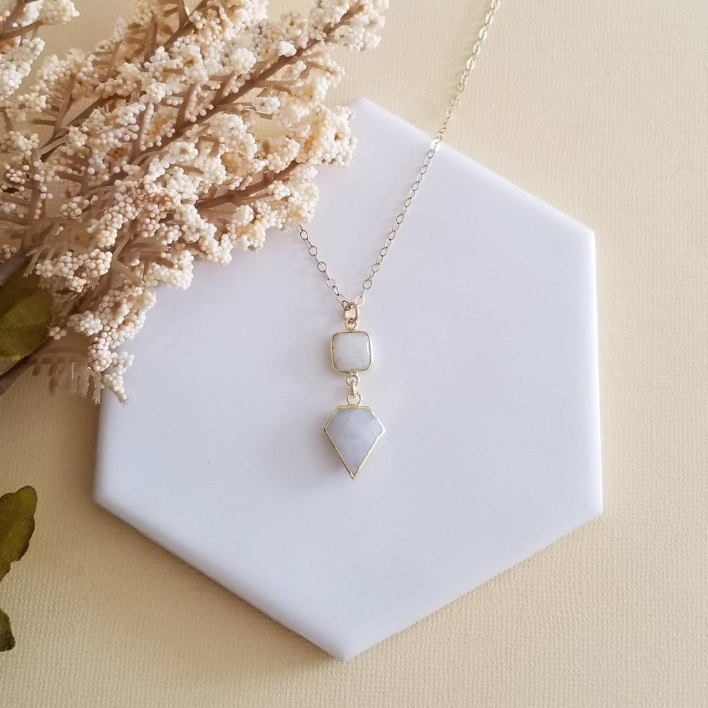 Rainbow Moonstone Pendant Necklace, Gold Filled Chain