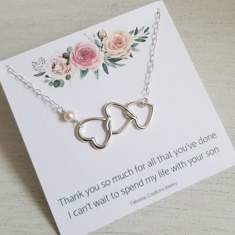 Gift for Mom, Mother of the Groom Gift, Sterling Silver Hearts Necklace
