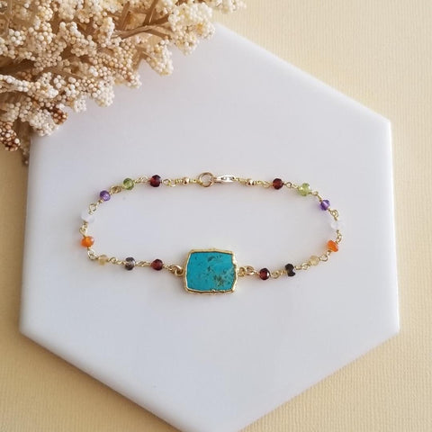 Turquoise Bracelet, Multi Gemstone Bracelet, Boho Beaded Bracelet, December Birthstone, Turquoise Jewelry, Gemstone Slice Bracelet