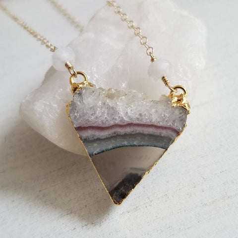 Raw Gemstone Pendant Necklace, Amethyst Crystal