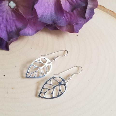 gift for her, Silver leaves earrings, rustic wedding Bridesmaids