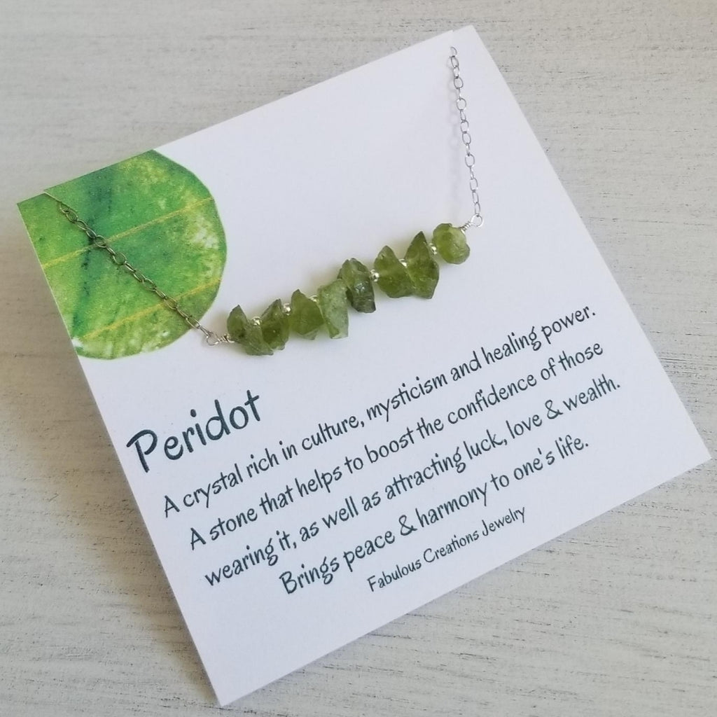 raw Peridot necklace, August birthstone jewelry