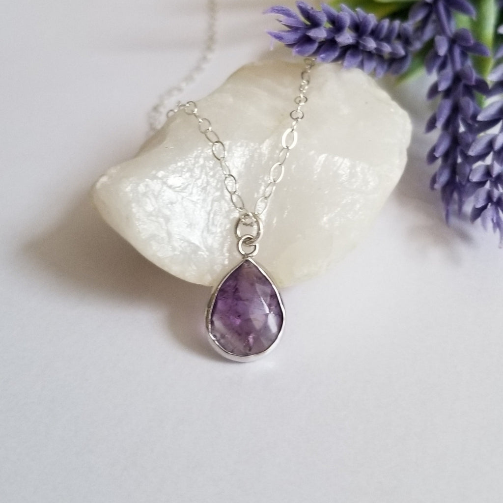Natural Amethyst Pendant Necklace, February Birthstone