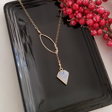 Raw Moonstone Y Necklace for women, Gift for Her, Boho Lariat