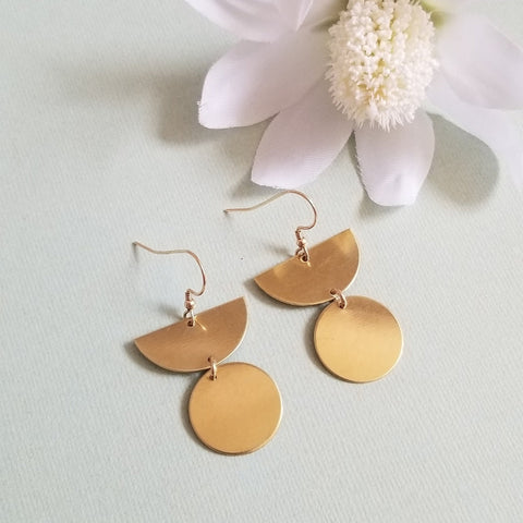 Raw Brass Earrings, Gold Geometric Earrings for Women