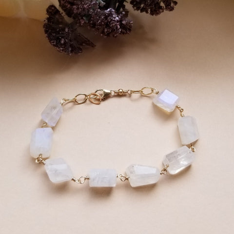 Rainbow Moonstone Bracelet, Mother's Jewelry, Chunky Stone Bracelet, Gift for Mom