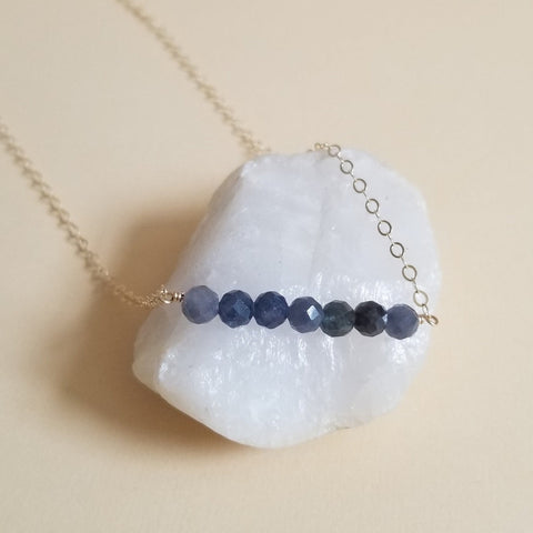 Sapphire Bar Necklace, Gift for Her, Gemstone Necklace