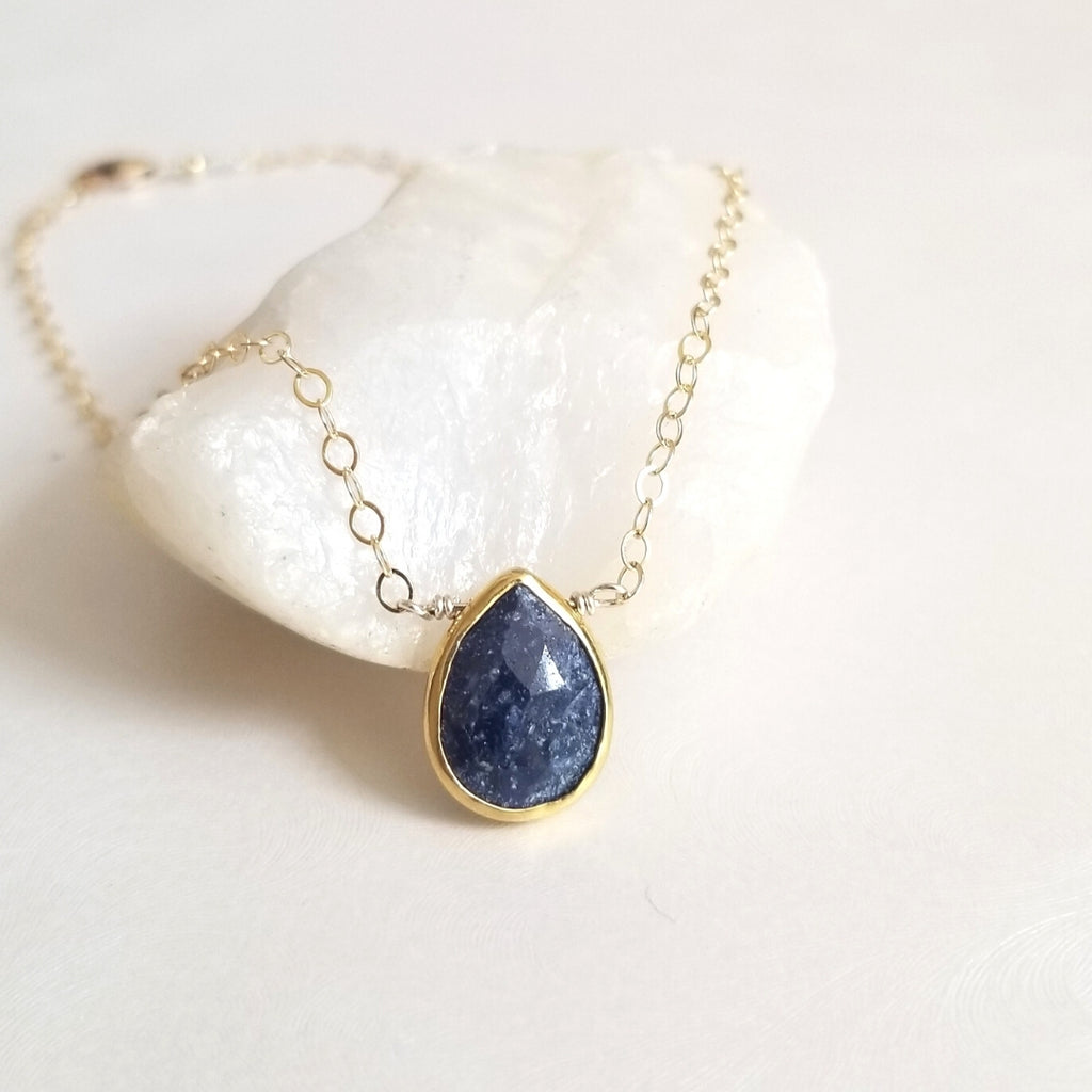 Gold Sapphire Necklace, September Birthstone, Gift for Her