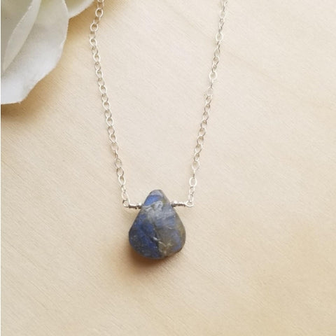 raw natural labradorite necklace, dainty necklace, thin gold necklace