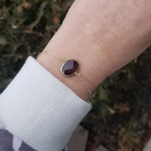 Garnet bracelet, January birthstone, birthday gift idea, thin gold bracelet
