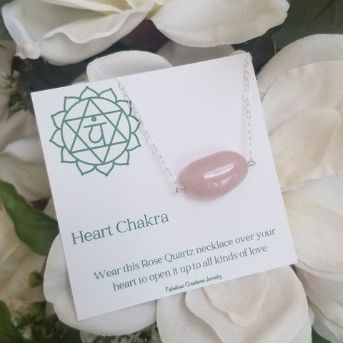 Rose Quartz Necklace, Heart Chakra Necklace, Crystal Healing Jewelry