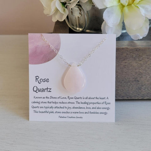 Rose Quartz Teardrop Pendant Necklace, Stone of Love, Gift for Her