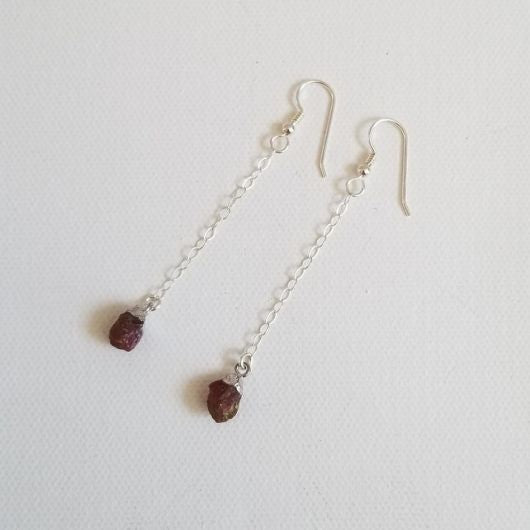 Raw Ruby Earrings, Delicate Gold or Silver Earrings, Long Boho Earrings