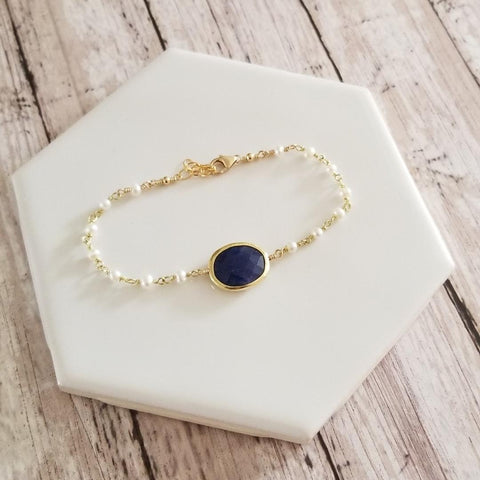 Freshwater Pearls and Sapphire Bracelet for Mothers, Gift for Mom