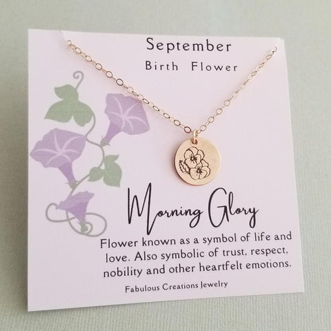 September Birth Flower Necklace, Morning Glory Flower Charm Necklace