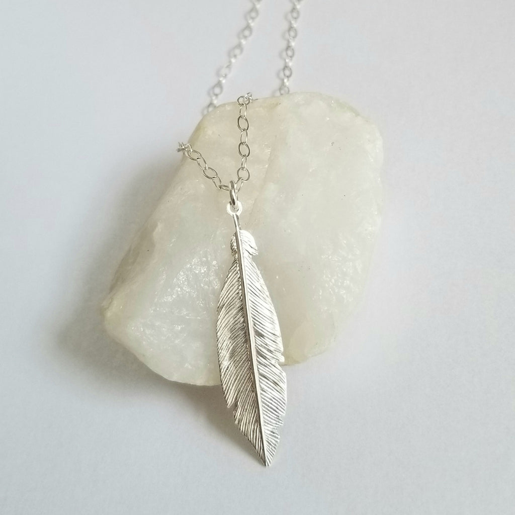 Sterling silver feather pendant necklace