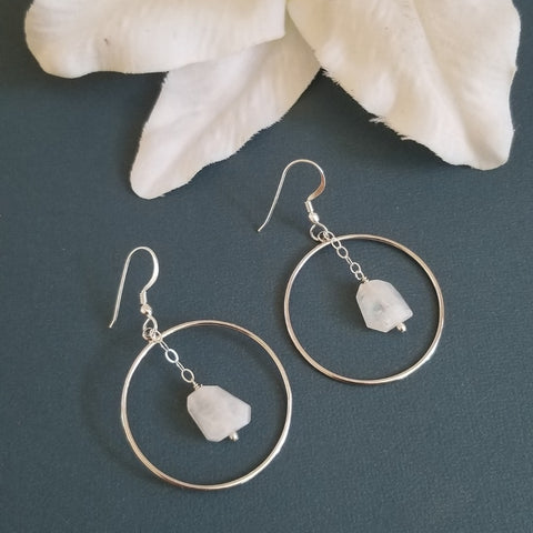 Moonstone Earrings for Women, Boho Hoops