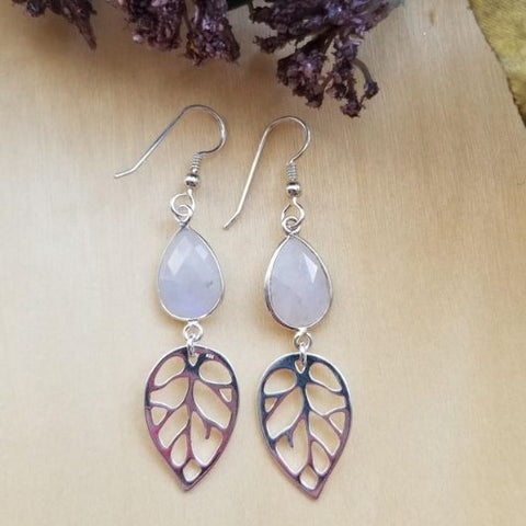 Bride Earrings, Moonstone Leaf Earrings, Fall Wedding Jewelry