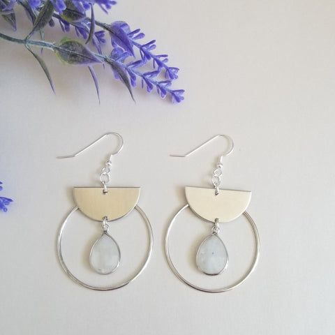 Handmade Moonstone Hoop Earrings, Made in the USA