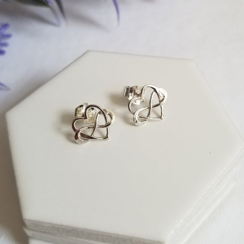 Tiny Heart Studs, Sterling Silver Infinity Heart Stud Earrings