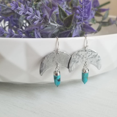 Turquoise Earrings, Crescent Moon Earrings, Boho Turquoise Earrings
