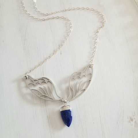 Butterfly Wing Necklace, Lapis Lazuli Pendant Necklace, Butterfly Jewelry, Boho Statement Necklace, Butterfly Pendant, Bohemian Jewelry