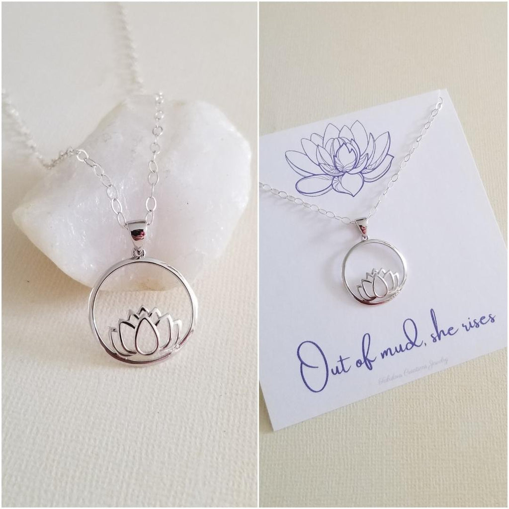 Lotus Flower Necklace, Sterling Silver Lotus Pendant, Lotus Jewelry, Inspirational Gift for Her, Everyday Lotus Necklace, Layering Necklace