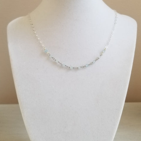 Beaded Aquamarine Necklace for Women, March Birthstone Jewelry