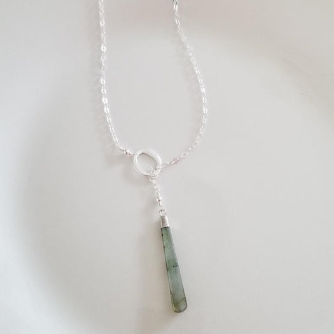 Long Labradorite Y Necklace, Labradorite Lariat, Gem Center Drop Necklace, Boho Stone Necklace, 925 Sterling Silver Labradorite Necklace
