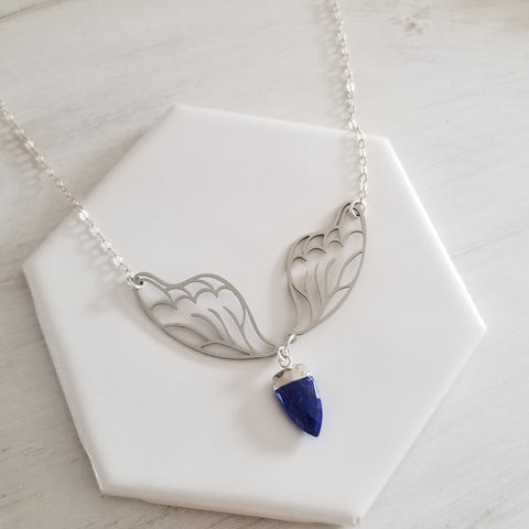 Silver Butterfly Wings Necklace with Lapis Lazuli