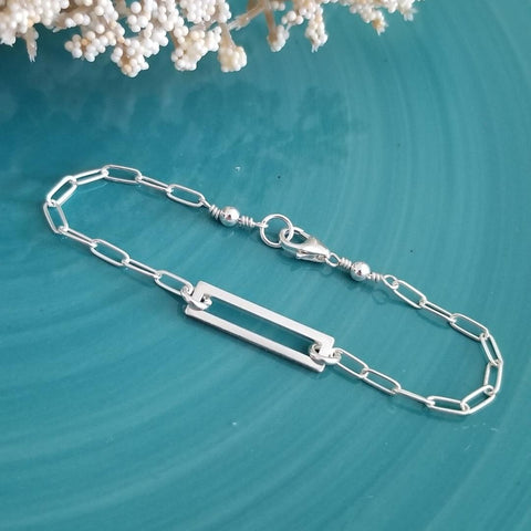 Paperclip Chain Bracelet, Sterling Silver Bracelet, Geometric Bracelet, Gift for Her, Dainty Stacking Bracelet, Minimalist Jewelry